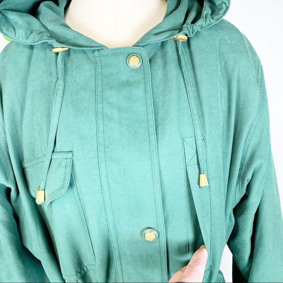 GALLERY -Green Utility Coat Cinched Waist Zip Up M - Picture 2 of 8
